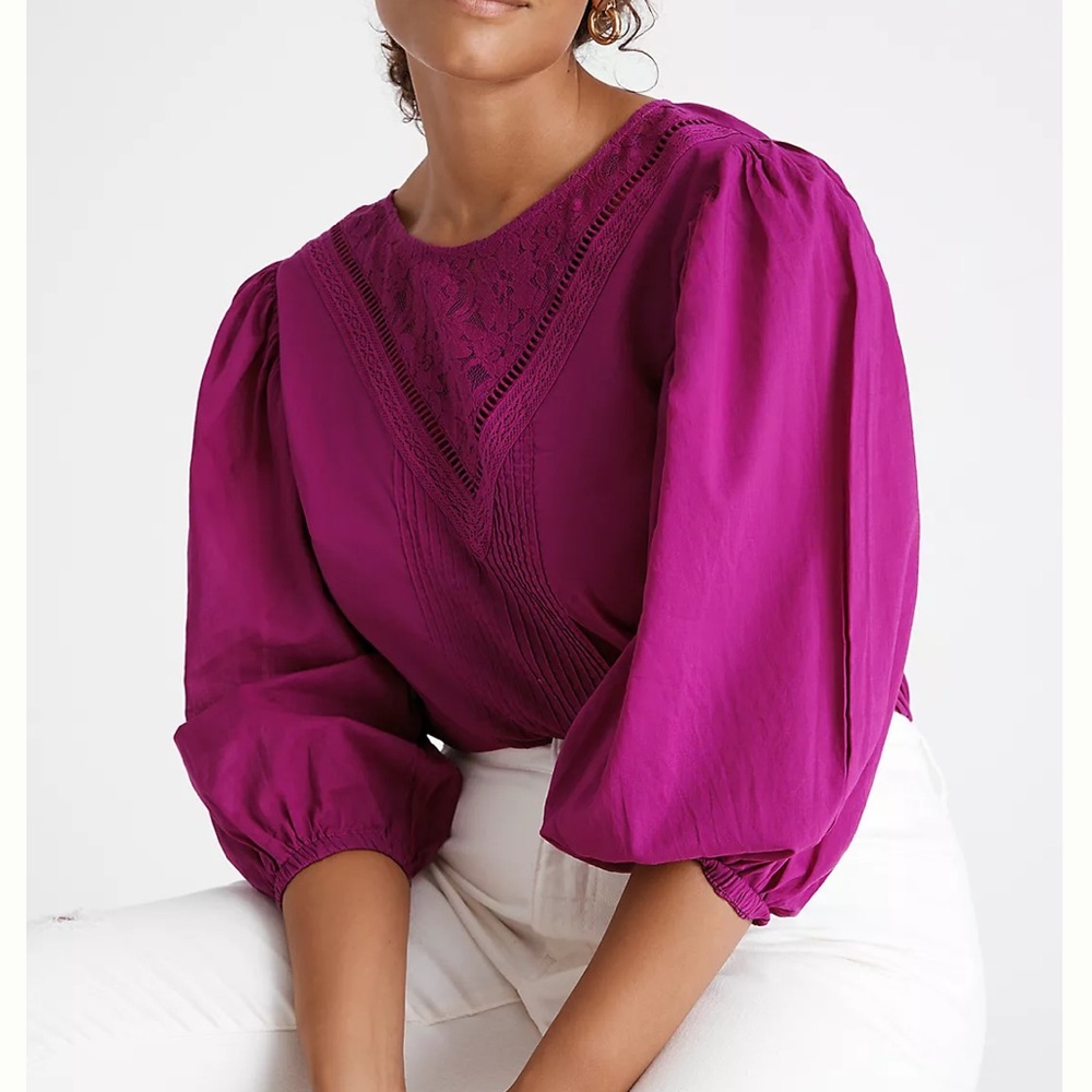 Farm Rio x Anthropologie Kelsie Blouse in Fuschia - Size Extra Small (XS)